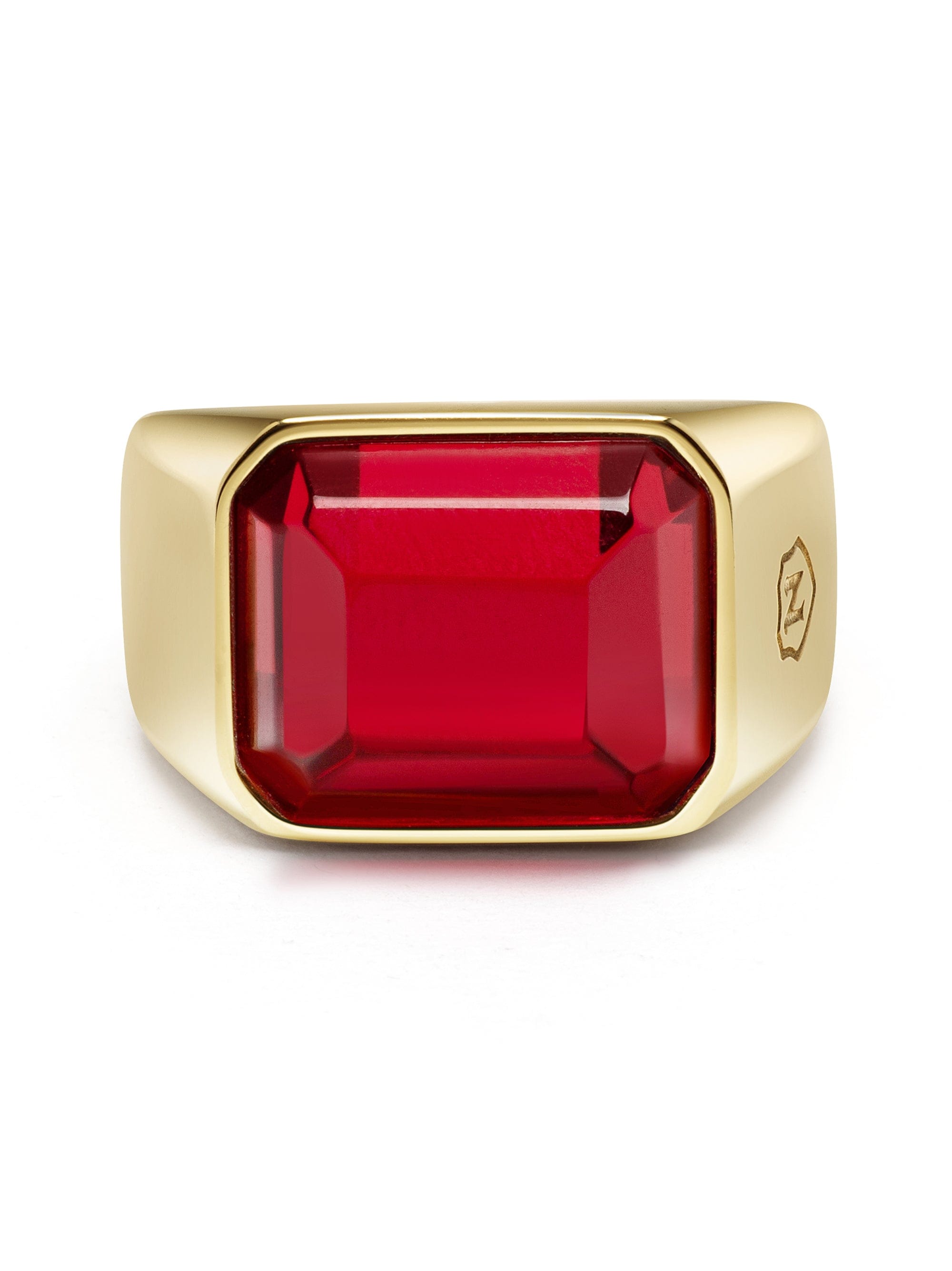 Nialaya Men's Ring Red Zircon Signet Ring in Gold Red Zircon Signet Ring in Gold