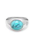 Nialaya Men's Ring Silver Oval Signet Ring with Turquoise Stone