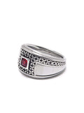 Nialaya Men's Ring Silver Ring with Red Stone