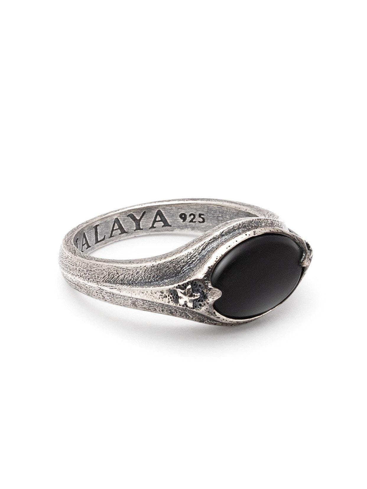 Nialaya Men's Ring Sterling Silver Oval Signet Ring with Matte Onyx