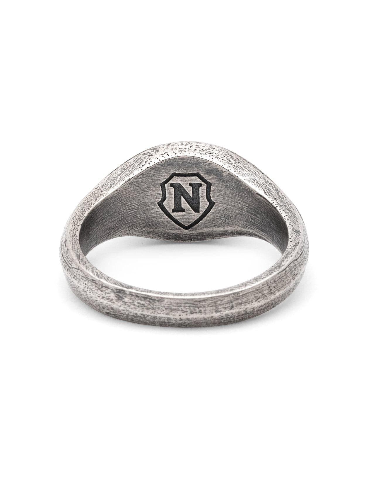 Nialaya Men's Ring Sterling Silver Oval Signet Ring with Matte Onyx