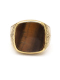 Nialaya Men's Ring Vintage Gold Sterling Silver Signet Ring with Brown Tiger Eye