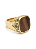 Nialaya Men's Ring Vintage Gold Sterling Silver Signet Ring with Brown Tiger Eye