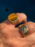 Nialaya Men's Ring Vintage Gold Sterling Silver Signet Ring with Brown Tiger Eye