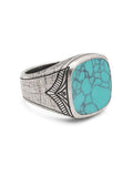 Nialaya Men's Ring Vintage Sterling Silver Signet Ring with Genuine Turquoise