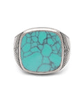 Nialaya Men's Ring Vintage Sterling Silver Signet Ring with Genuine Turquoise
