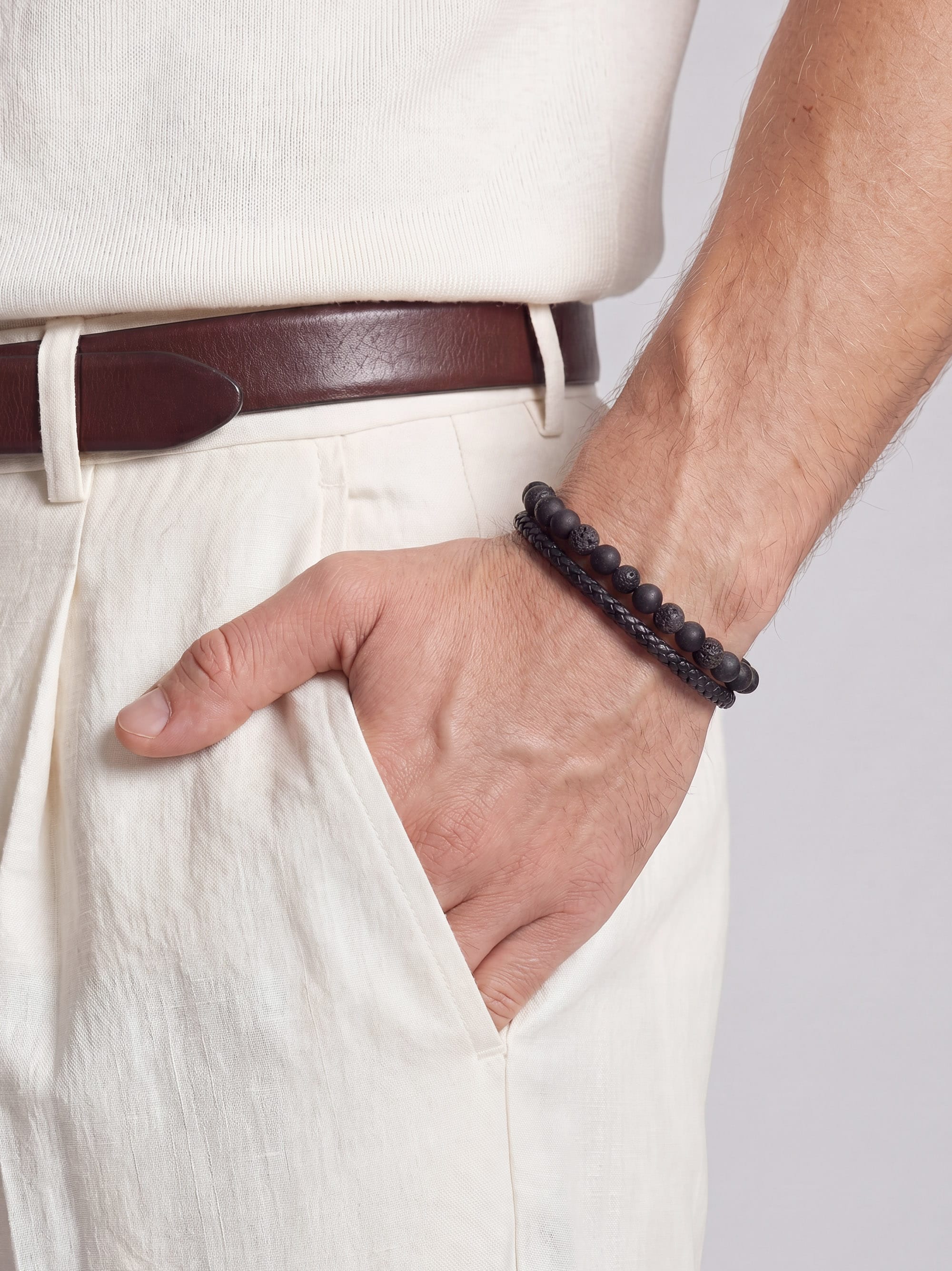 Nialaya Men's Stack Bracelet Noir Lava Stack Noir Lava Stack