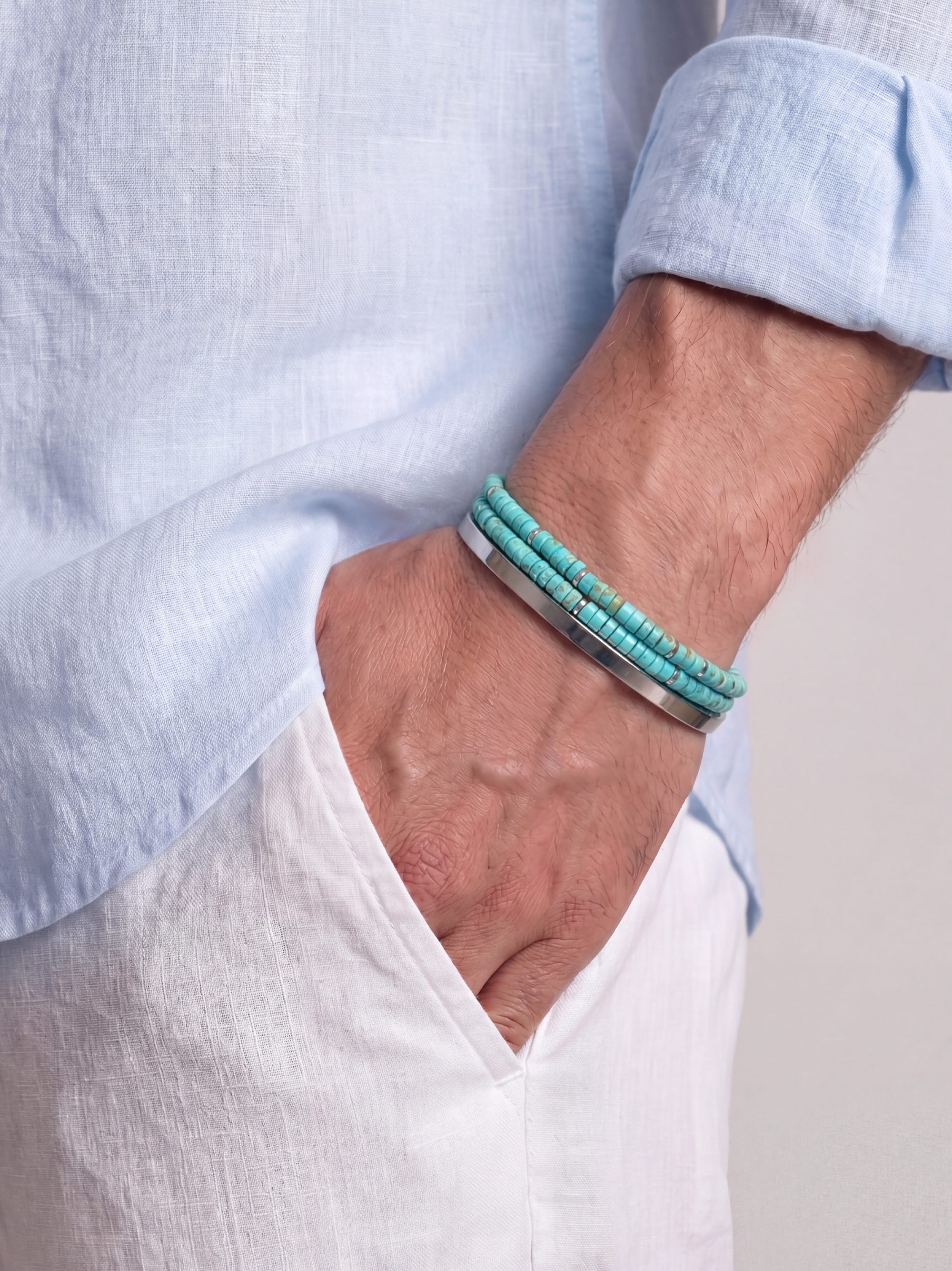 Nialaya Men's Stack Bracelet Riviera Turquoise Stack Riviera Turquoise Stack