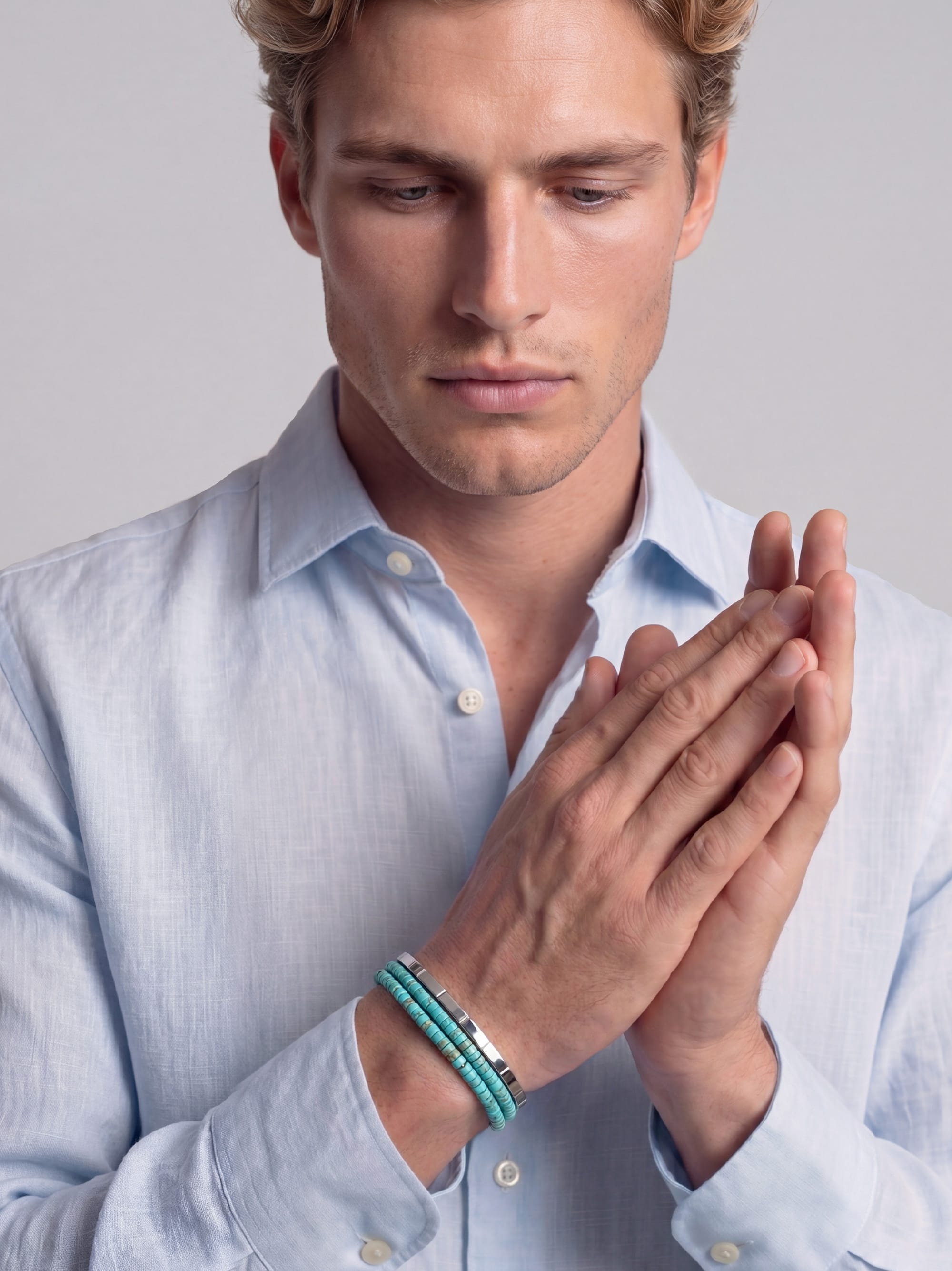 Nialaya Men's Stack Bracelet Riviera Turquoise Stack Riviera Turquoise Stack