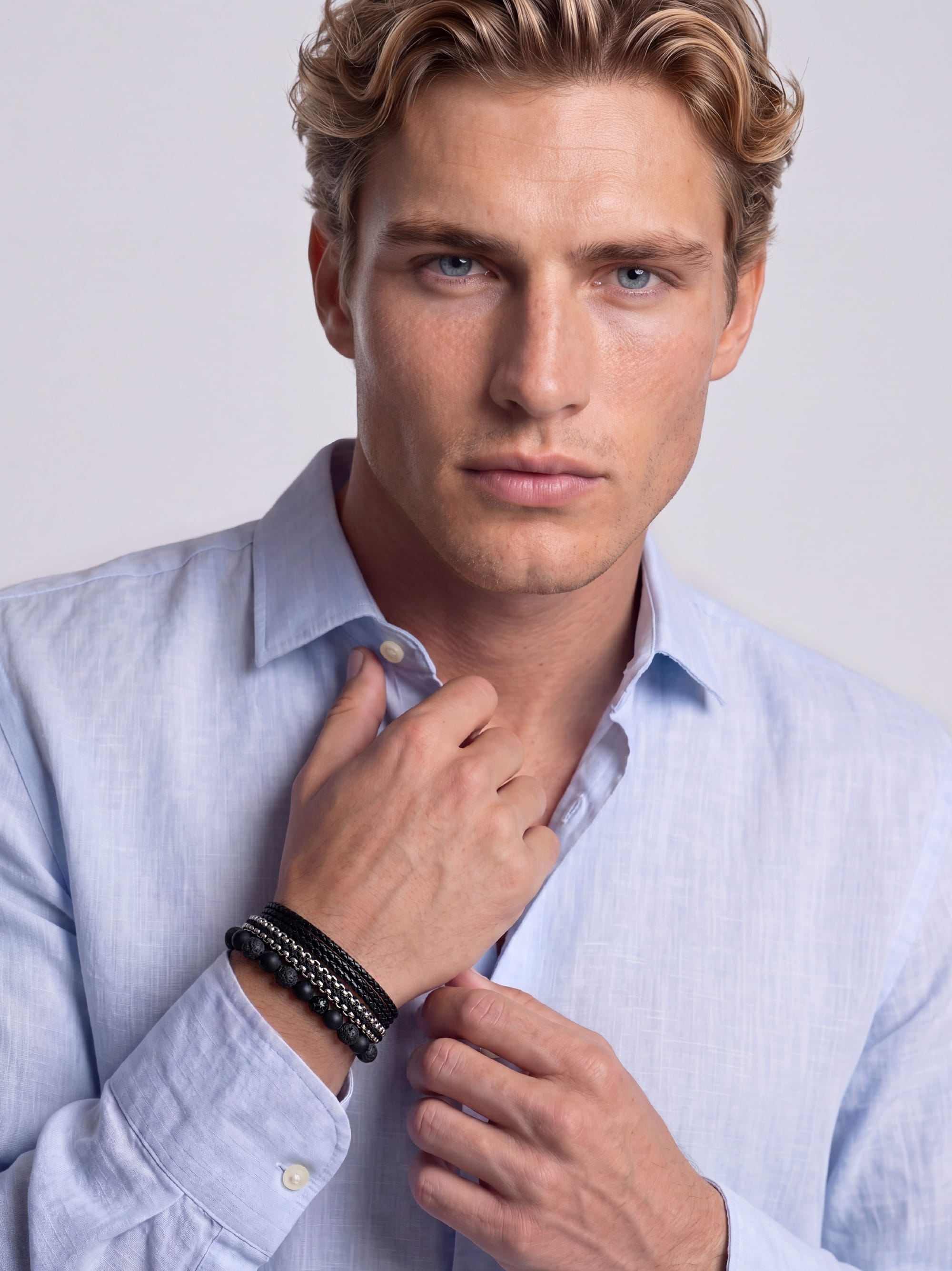 Nialaya Men's Stack Bracelet Shadow Stone Stack Shadow Stone Stack