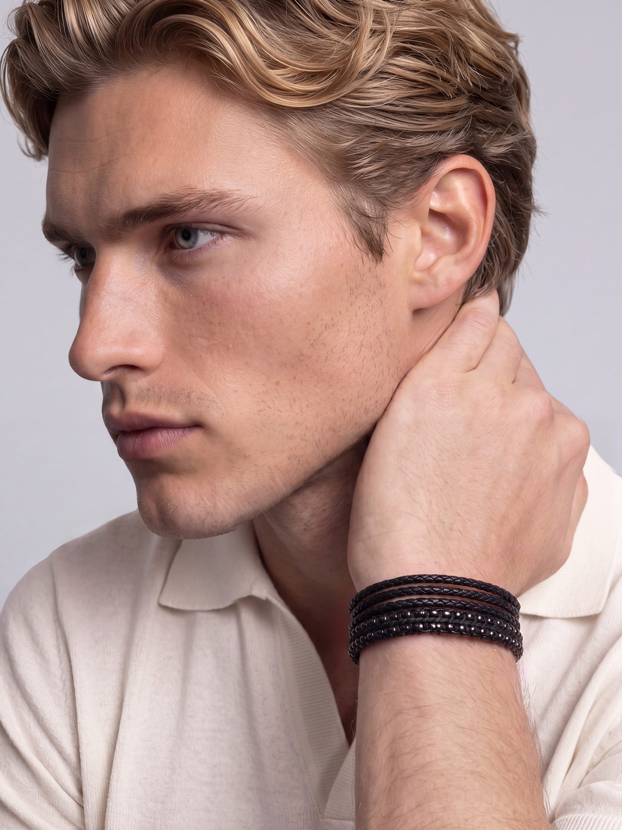 Nialaya Men's Stack Bracelet Shadow Weave Stack Shadow Weave Stack