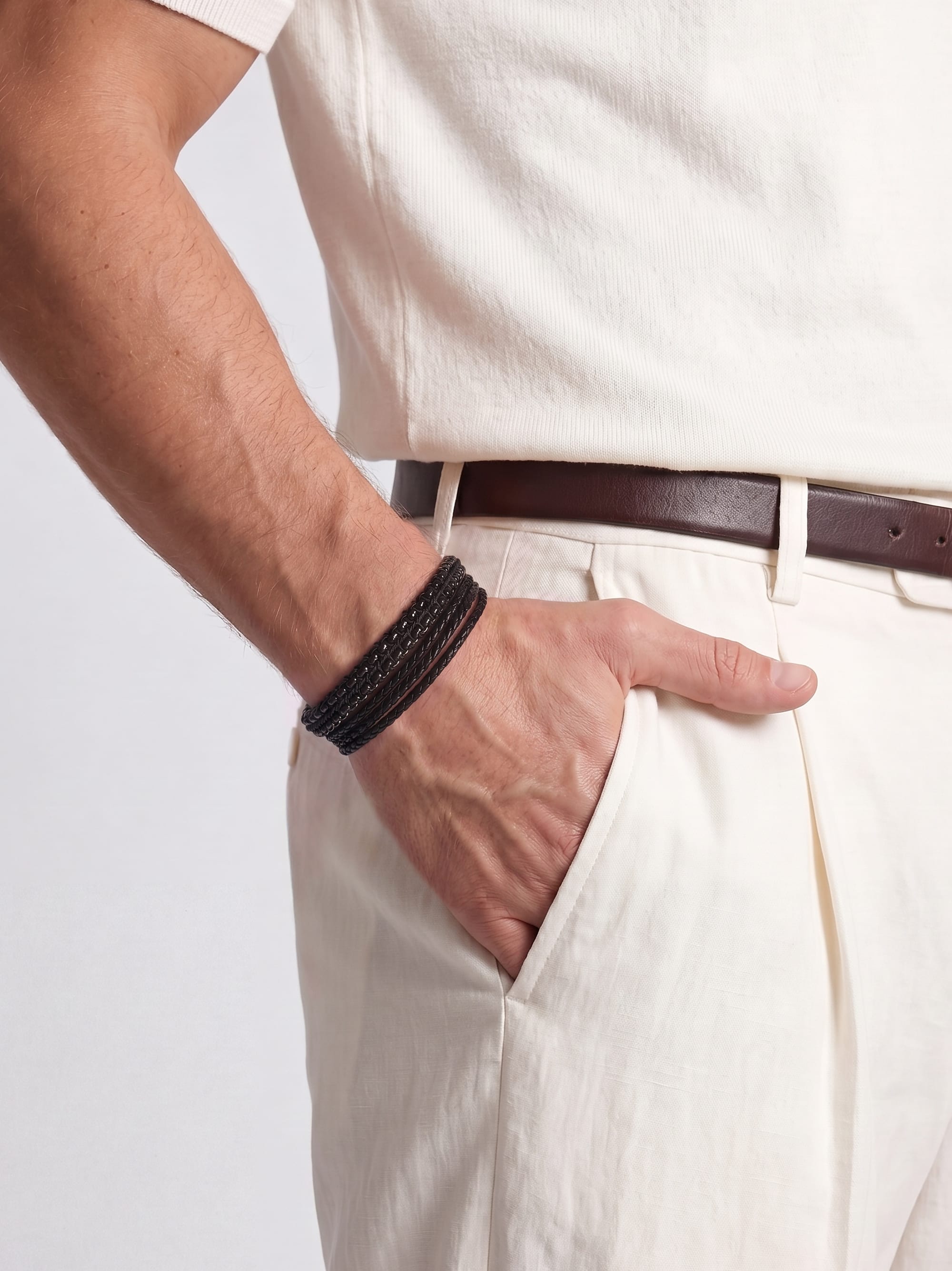 Nialaya Men's Stack Bracelet Shadow Weave Stack Shadow Weave Stack