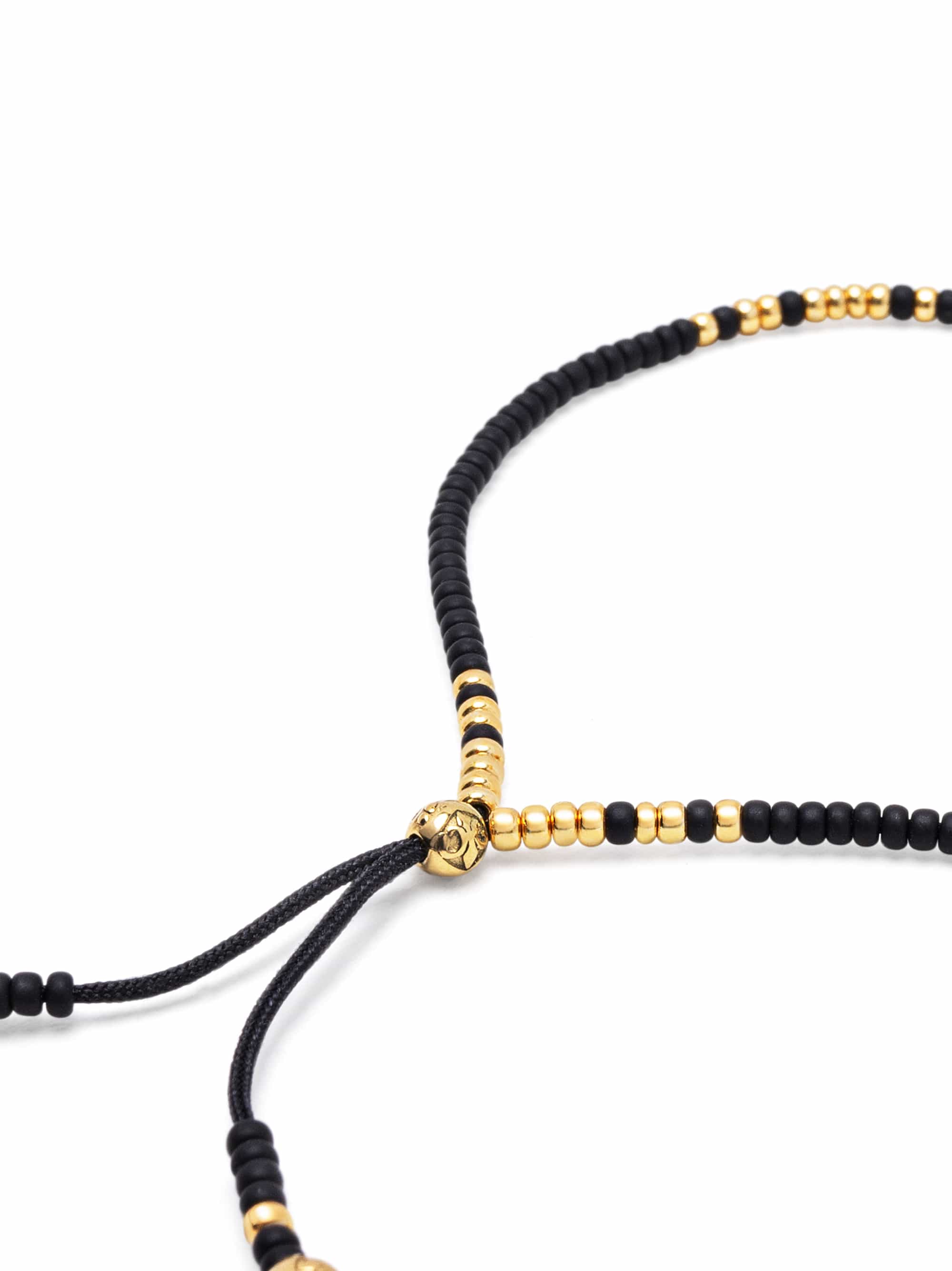 Nialaya Men's String Bracelet Black Beaded String Bracelet in Gold Black Beaded String Bracelet in Gold