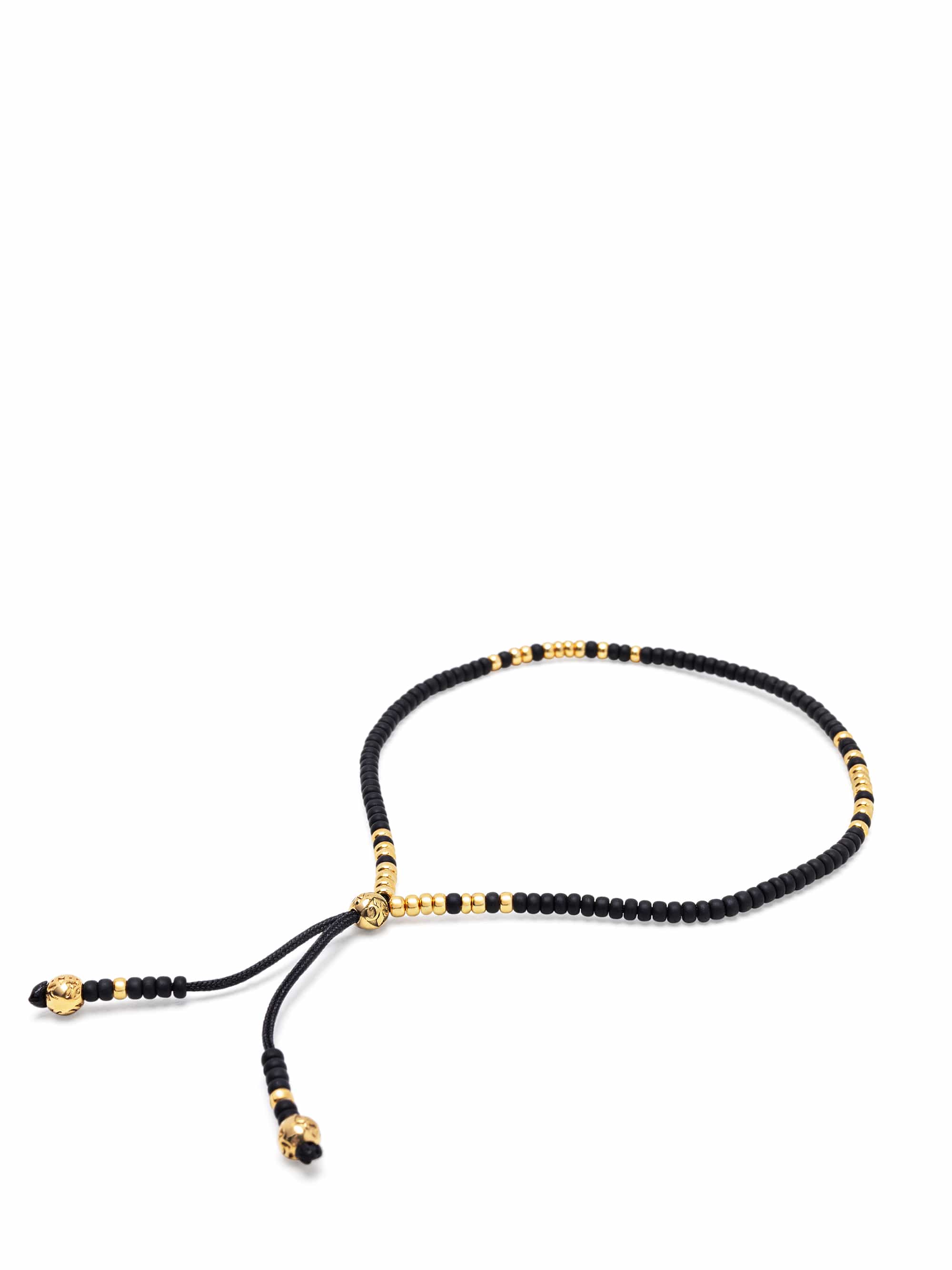 Nialaya Men's String Bracelet Black Beaded String Bracelet in Gold Black Beaded String Bracelet in Gold