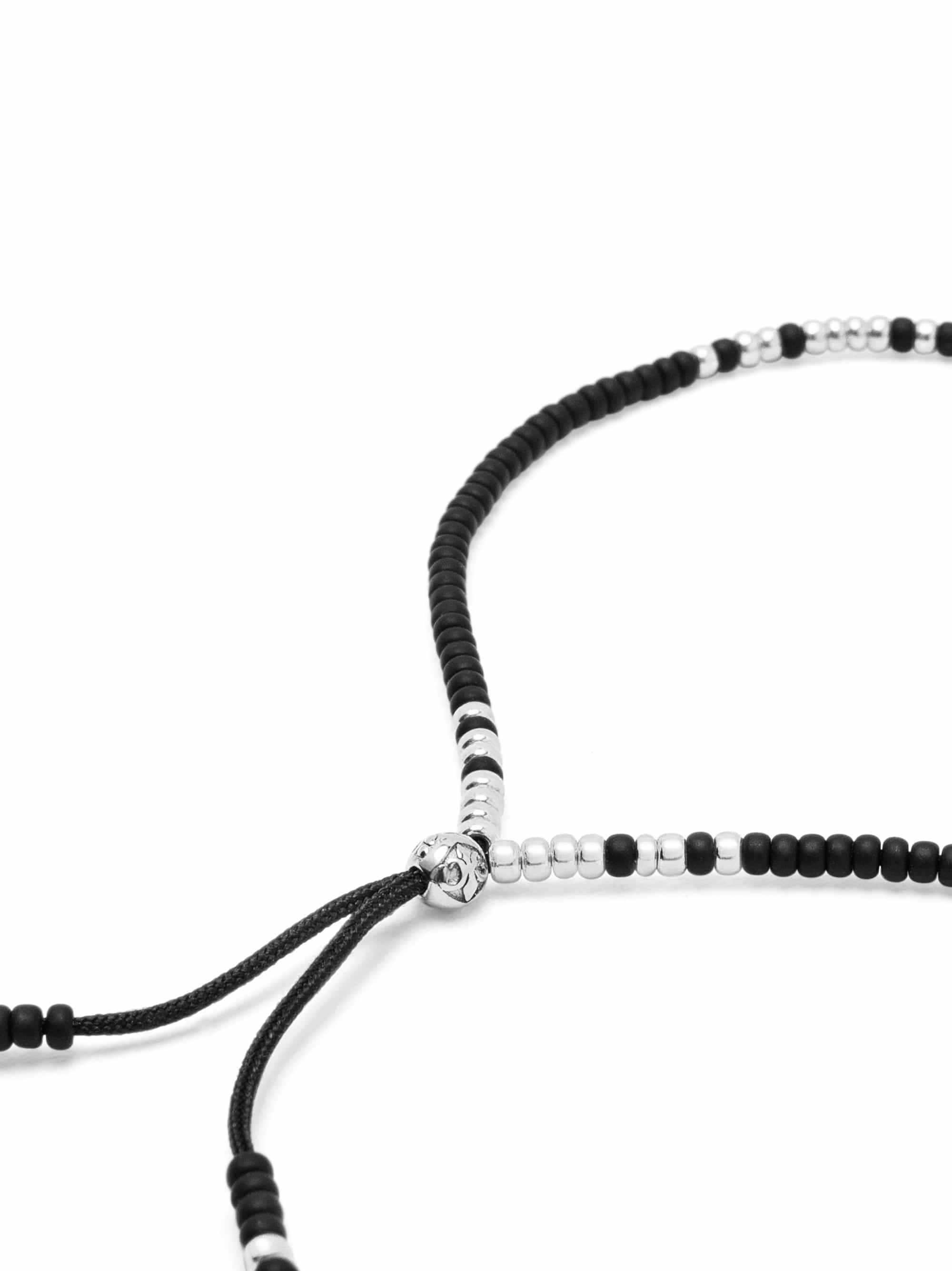Nialaya Men's String Bracelet Black Beaded String Bracelet in Silver Black Beaded String Bracelet in Silver