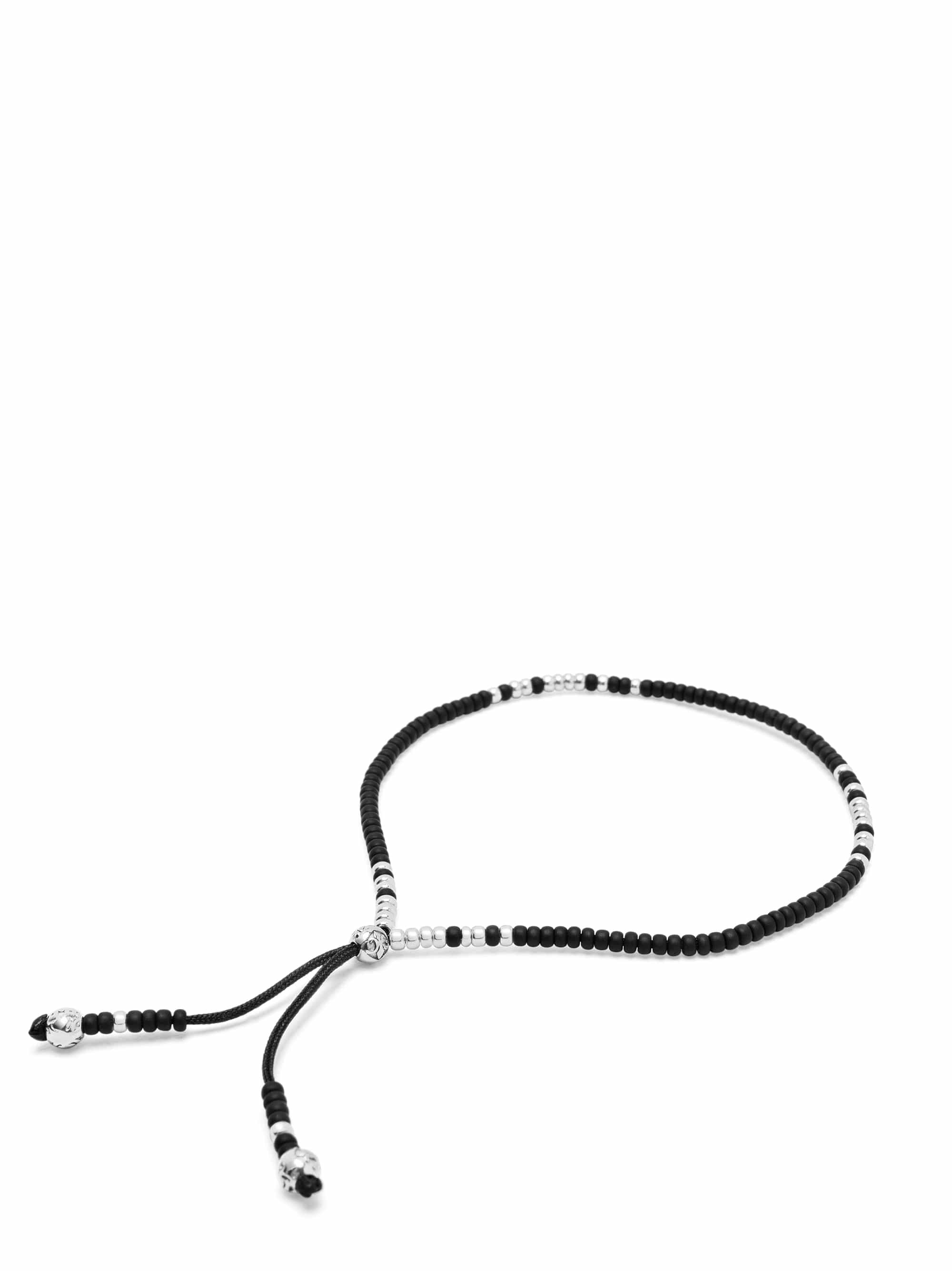 Nialaya Men's String Bracelet Black Beaded String Bracelet in Silver Black Beaded String Bracelet in Silver