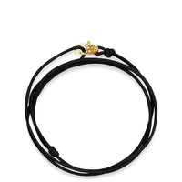 Black Wrap-Around String Bracelet with Sterling Silver Gold Plated Lock