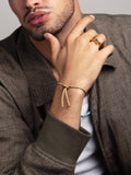 Nialaya Men's String Bracelet Men's Beige String Bracelet with Adjustable Gold Lock MST_082
