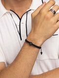 Nialaya Men's String Bracelet Men's Black String Bracelet with Black CZ Bead