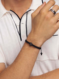 Nialaya Men's String Bracelet Men's Black String Bracelet with Black CZ Bead
