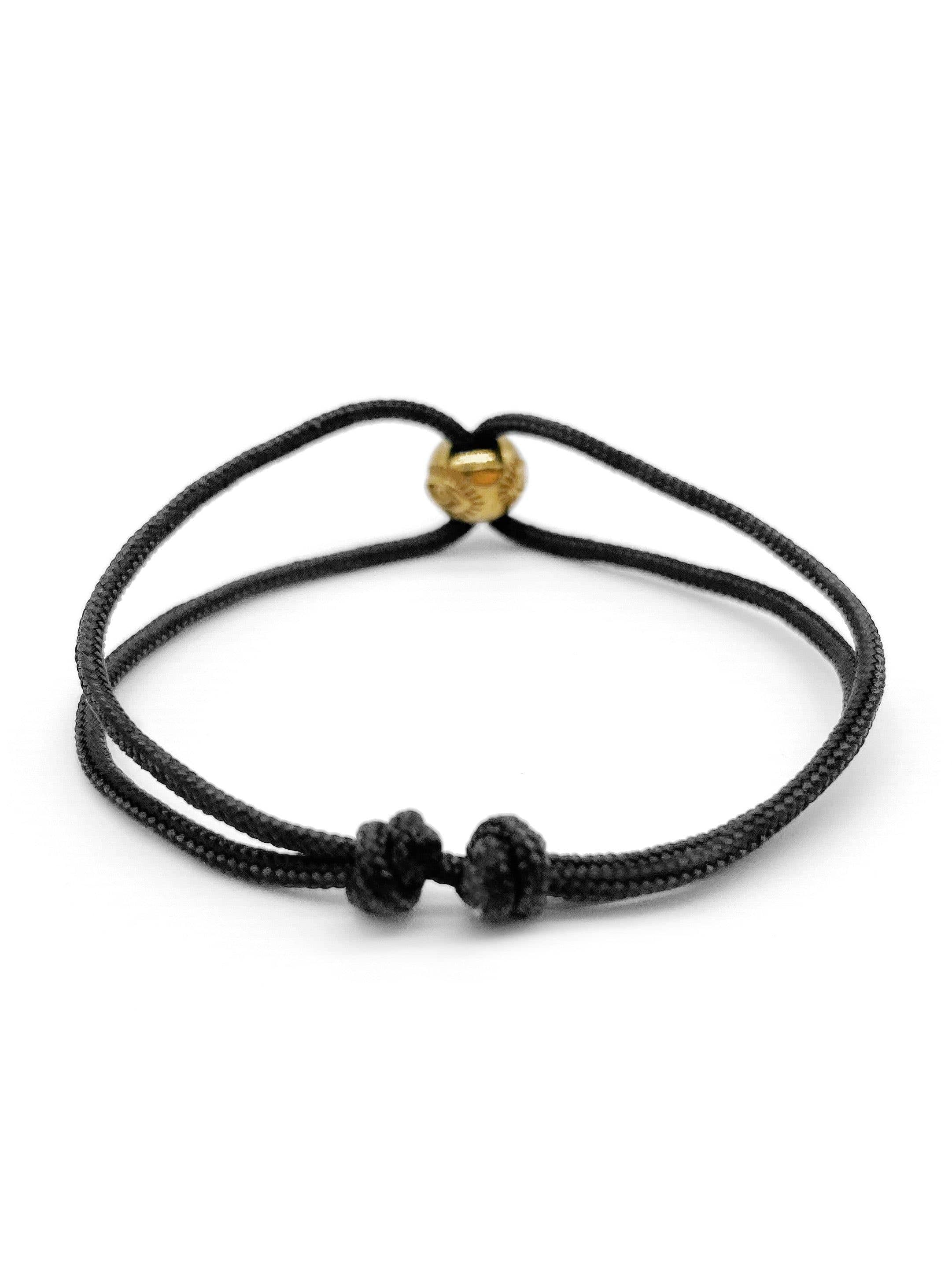 Nialaya Men's String Bracelet Men's Black String Bracelet with Gold Evil Eye One Size / Black MST_030