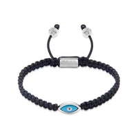 Men's Black String Bracelet with Silver Evil Eye