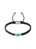 Men's Black String Bracelet with Silver Evil Eye