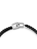 Nialaya Men's String Bracelet Men's Black String Bracelet with Silver Interlocking Rings