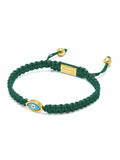 Nialaya Men's String Bracelet Men's Dark Green String Bracelet with Gold Evil Eye