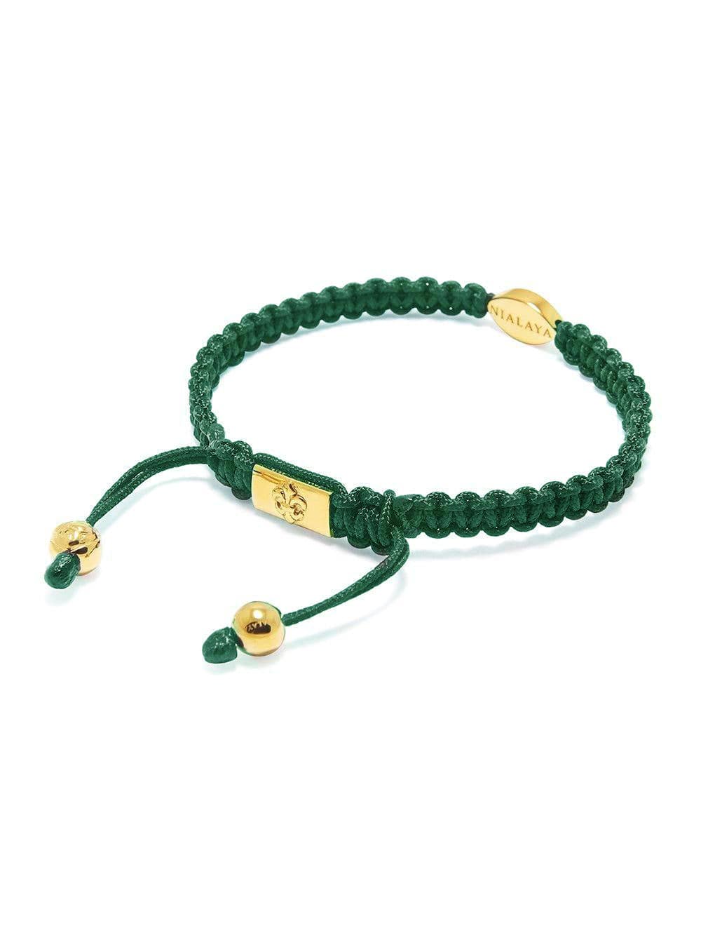 Nialaya Men's String Bracelet Men's Dark Green String Bracelet with Gold Evil Eye