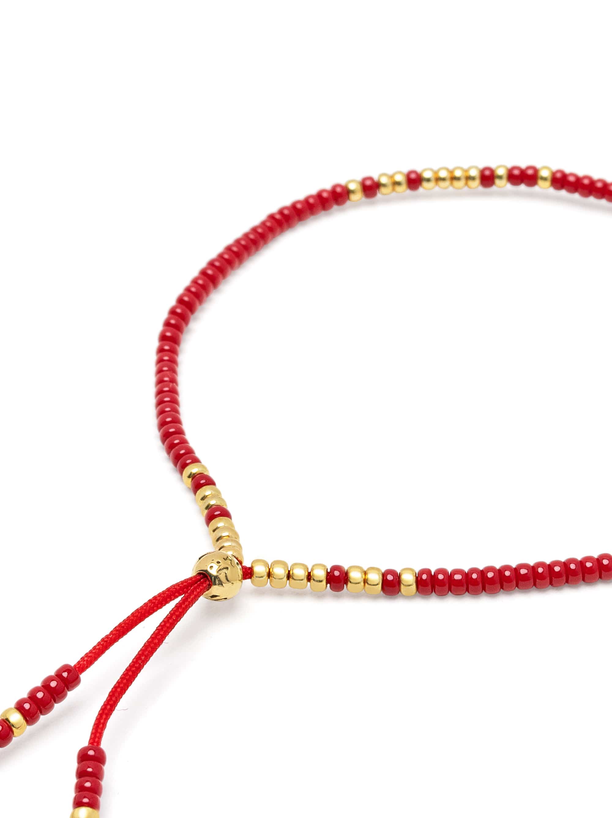 Nialaya Men's String Bracelet Red Beaded String Bracelet in Gold Red Beaded String Bracelet in Gold