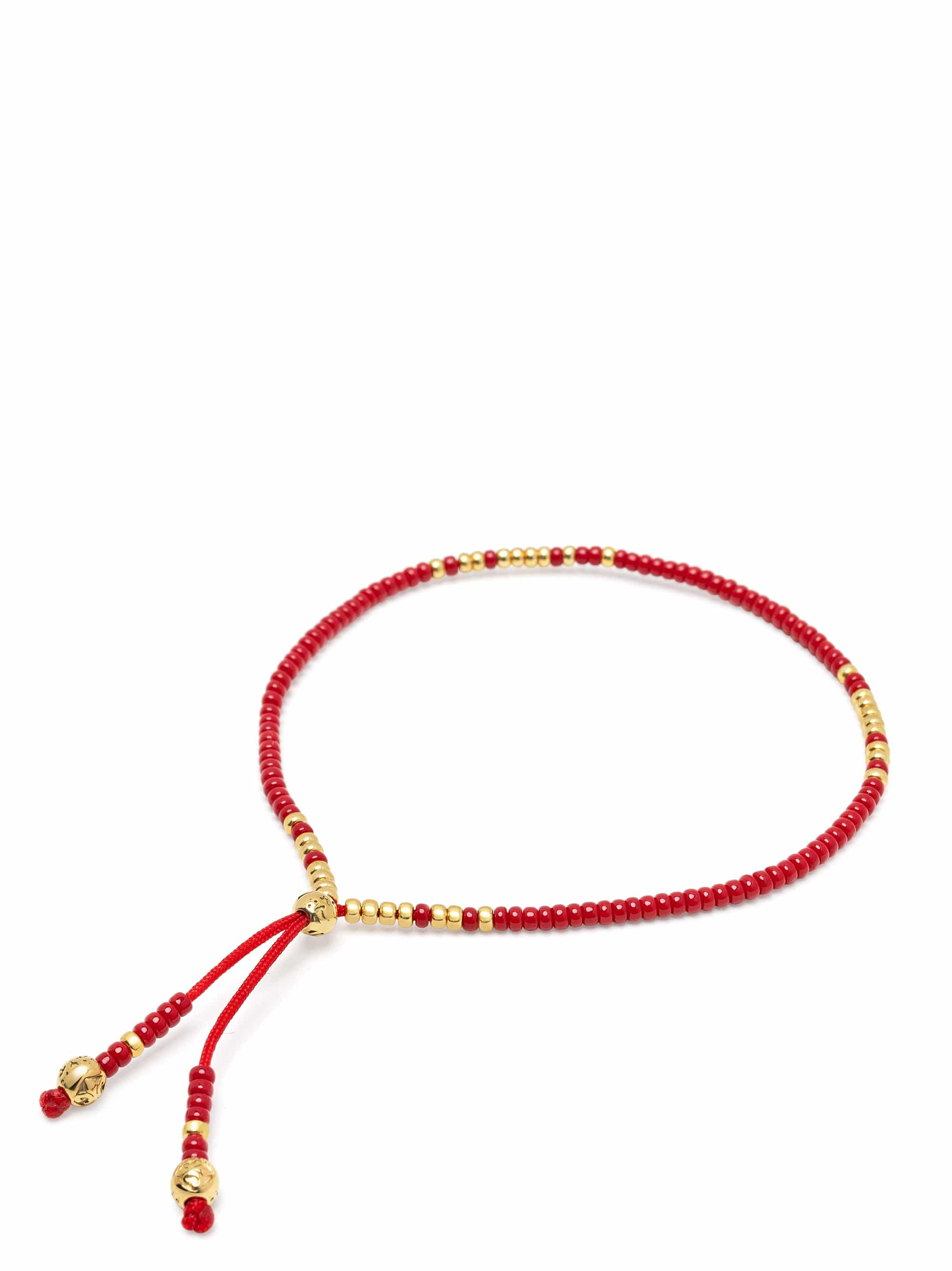 Nialaya Men's String Bracelet Red Beaded String Bracelet in Gold Red Beaded String Bracelet in Gold