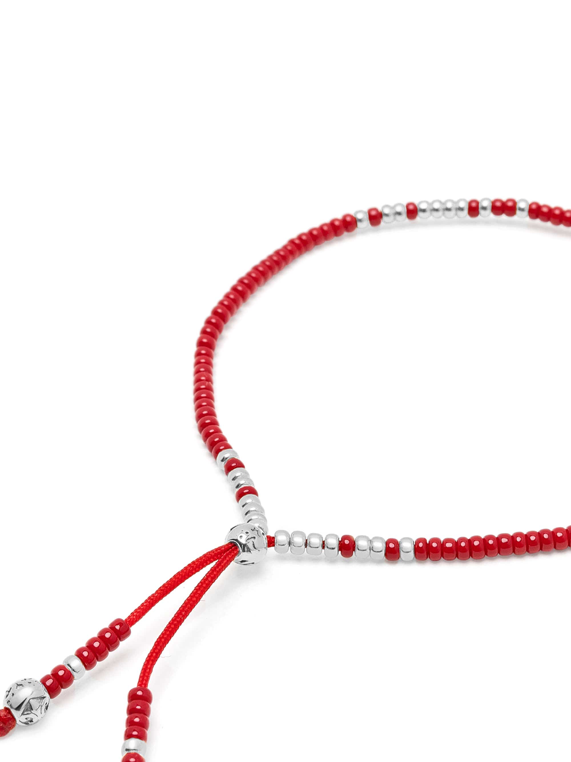 Nialaya Men's String Bracelet Red Beaded String Bracelet in Silver Red Beaded String Bracelet in Silver
