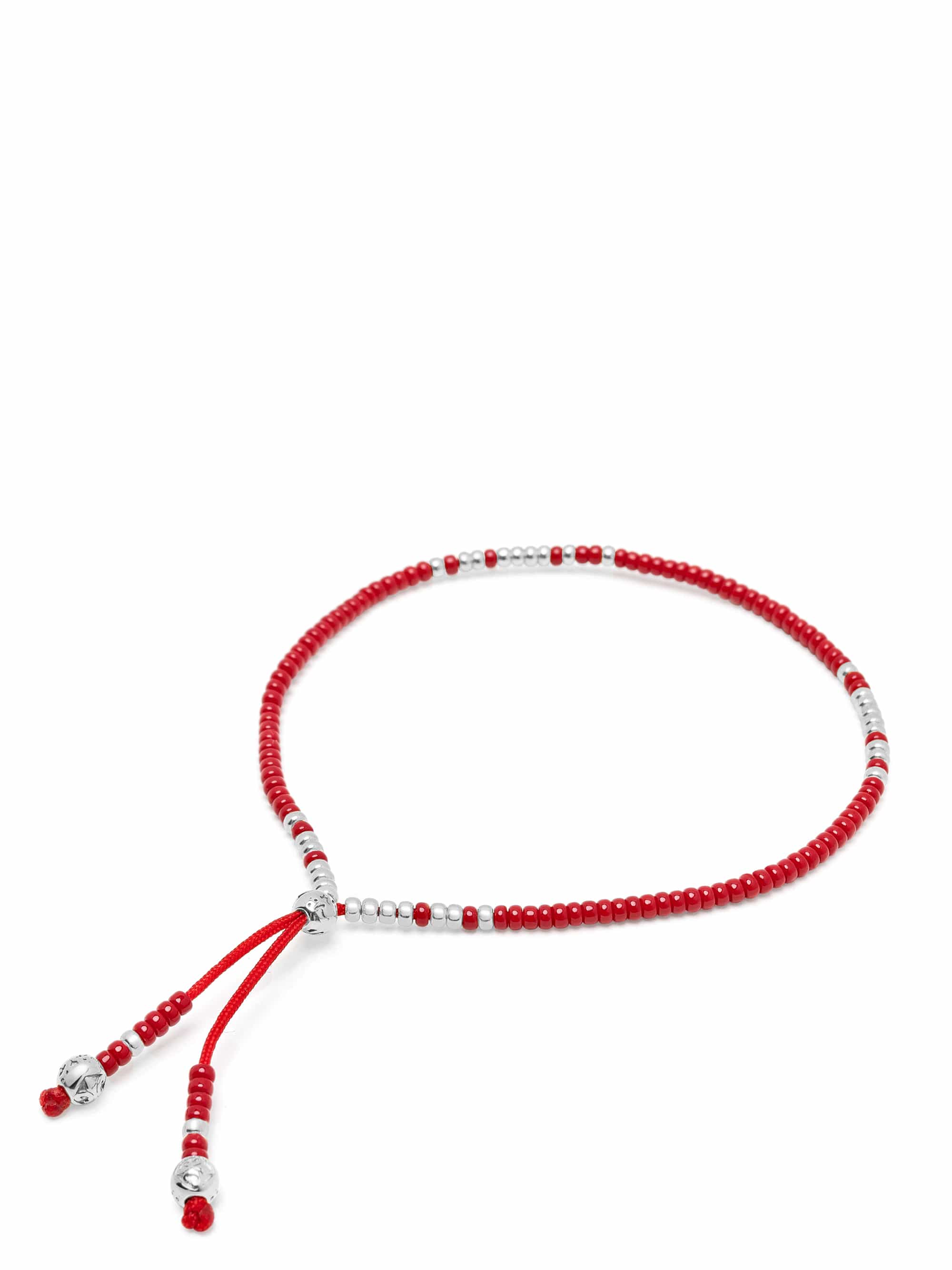Nialaya Men's String Bracelet Red Beaded String Bracelet in Silver Red Beaded String Bracelet in Silver