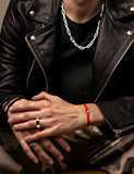 Nialaya Men's String Bracelet Red Wrap-Around String Bracelet with Sterling Silver Lock MST_069
