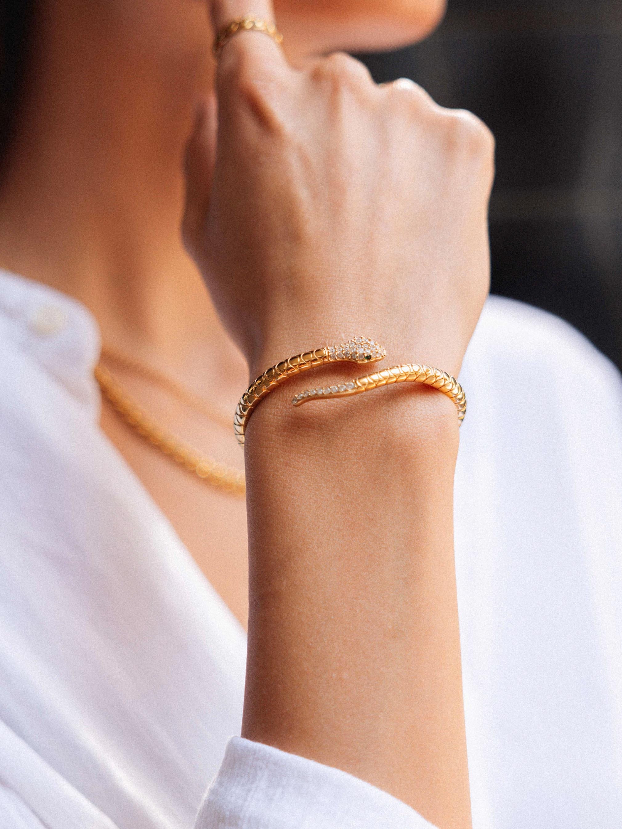 Nialaya Women's Bangle Women's Gold CZ Snake Bangle