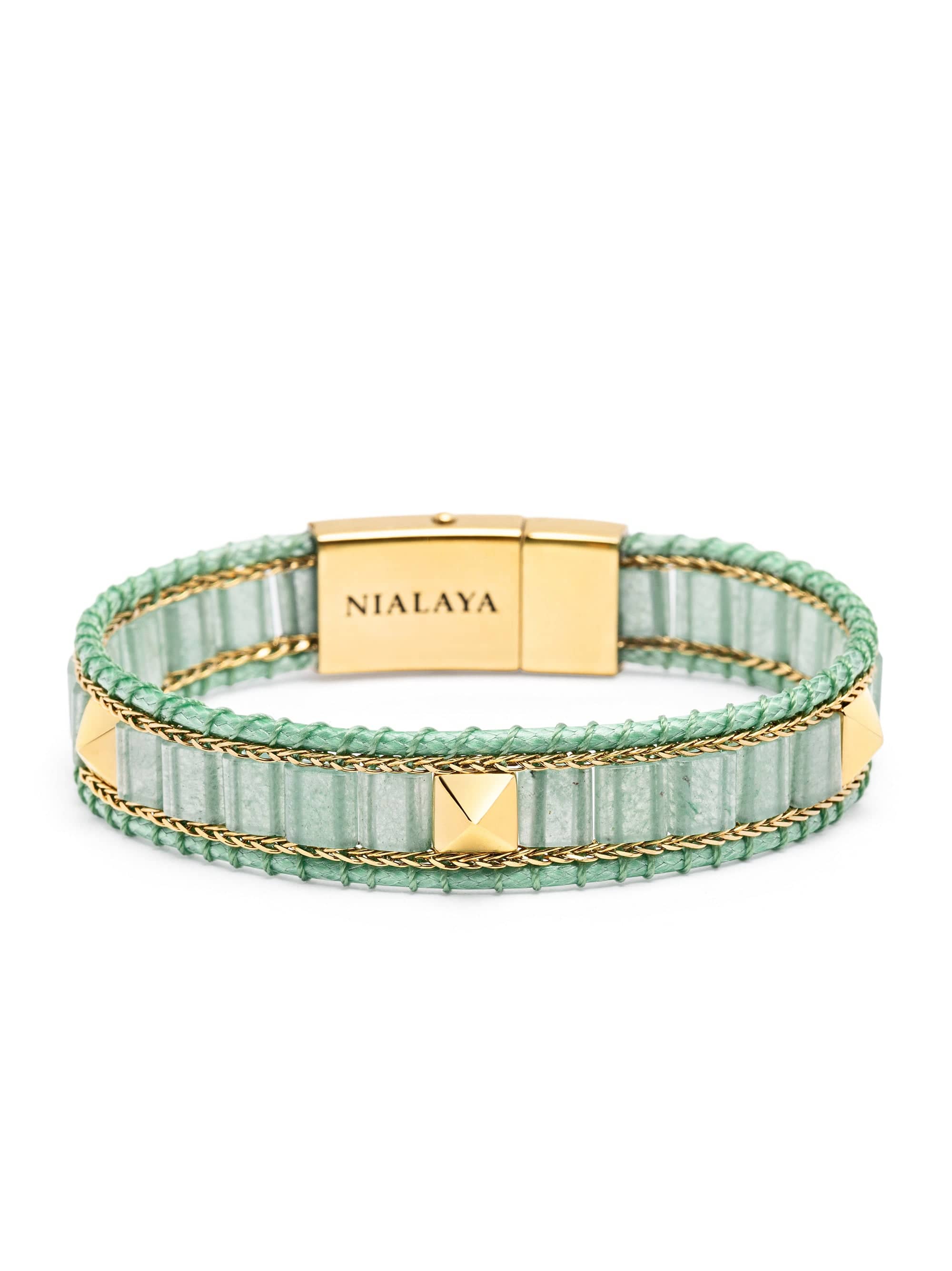 Nialaya Women's Beaded Bracelet Green Aventurine Stud Bracelet Green Aventurine Stud Bracelet