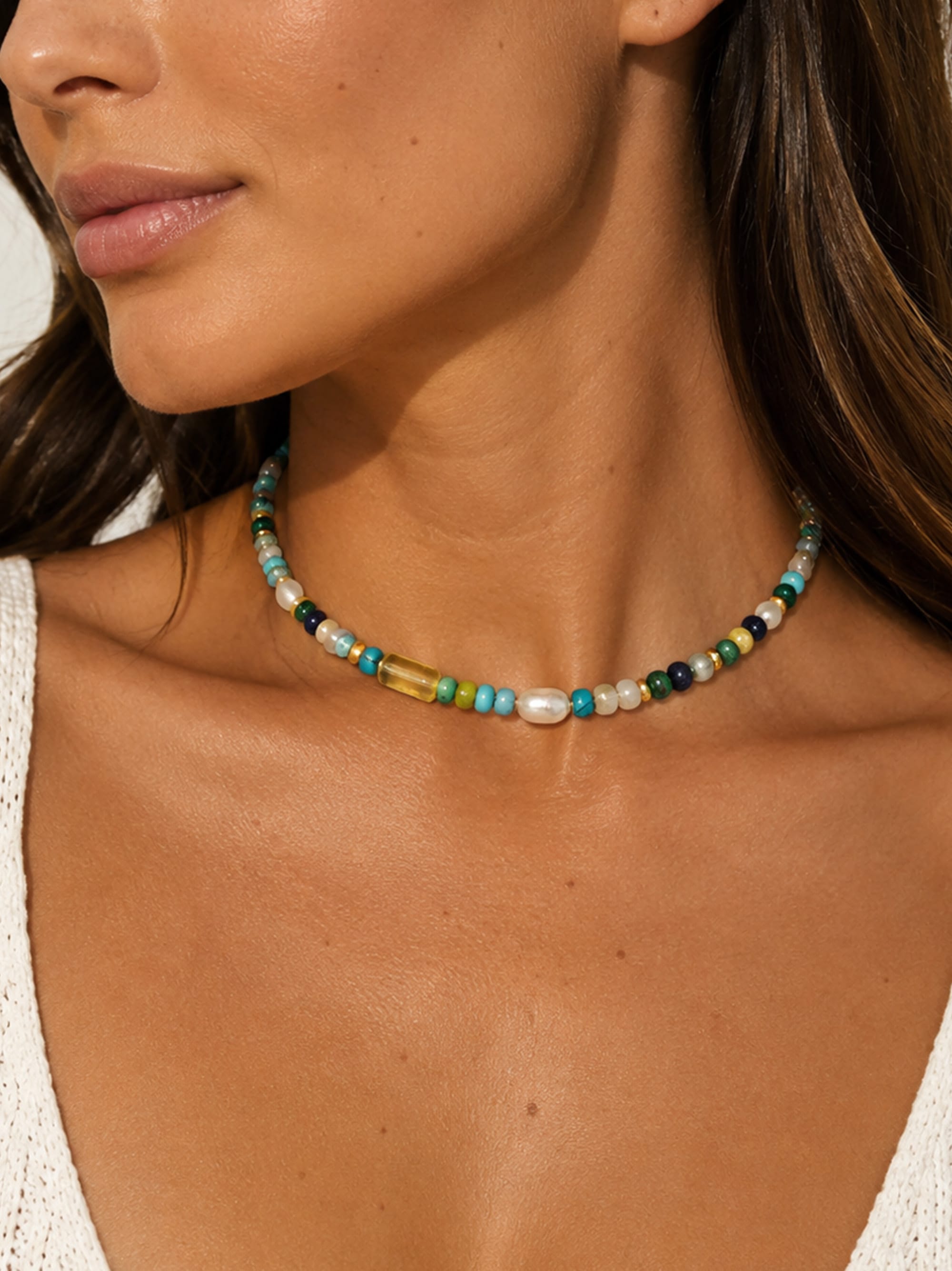 Nialaya Women's Beaded Bracelet Ocean Mosaic Choker Ocean Mosaic Choker 15 Inches / 38.1 cm WNECK_353