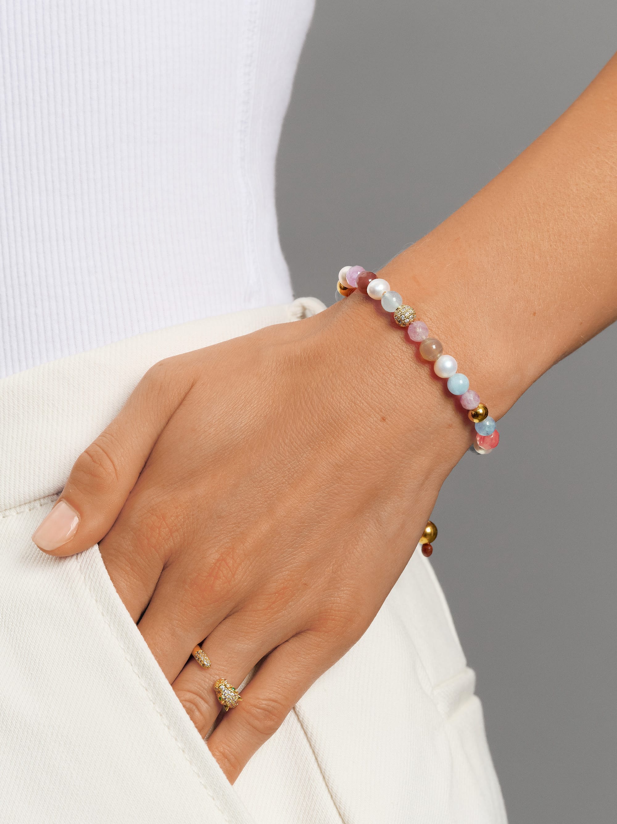 Nialaya Women's Beaded Bracelet Pastel Pearl Beaded Bracelet Pastel Pearl Beaded Bracelet
