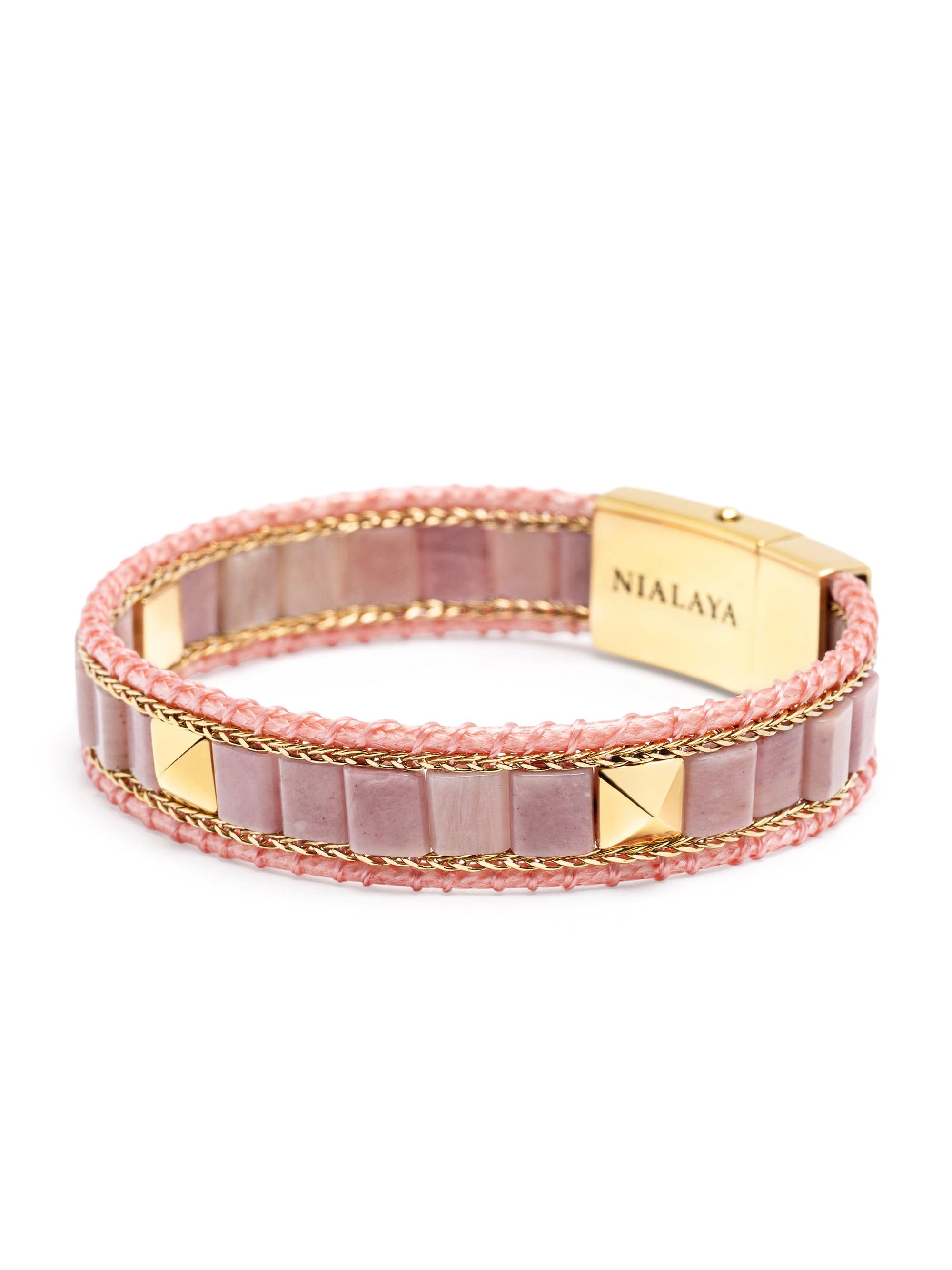 Nialaya Women's Beaded Bracelet Rhodonite Stud Bracelet Rhodonite Stud Bracelet