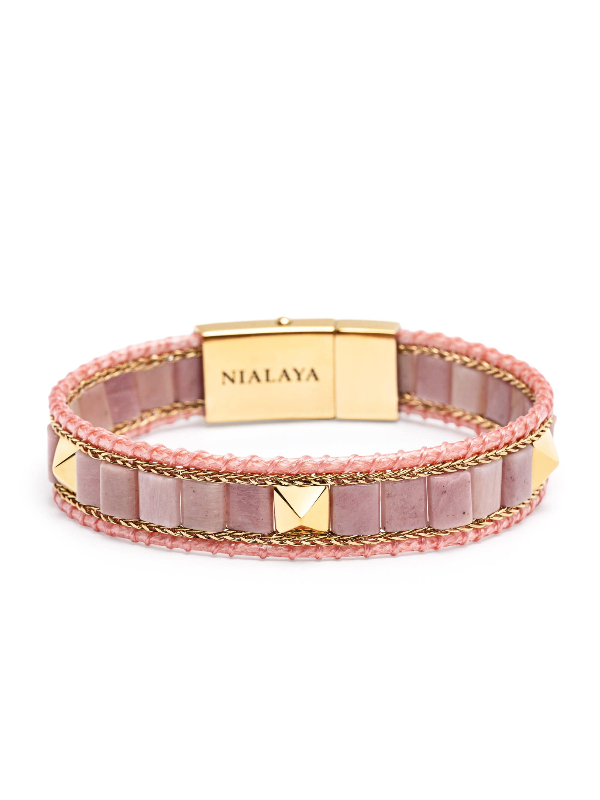 Nialaya Women's Beaded Bracelet Rhodonite Stud Bracelet Rhodonite Stud Bracelet