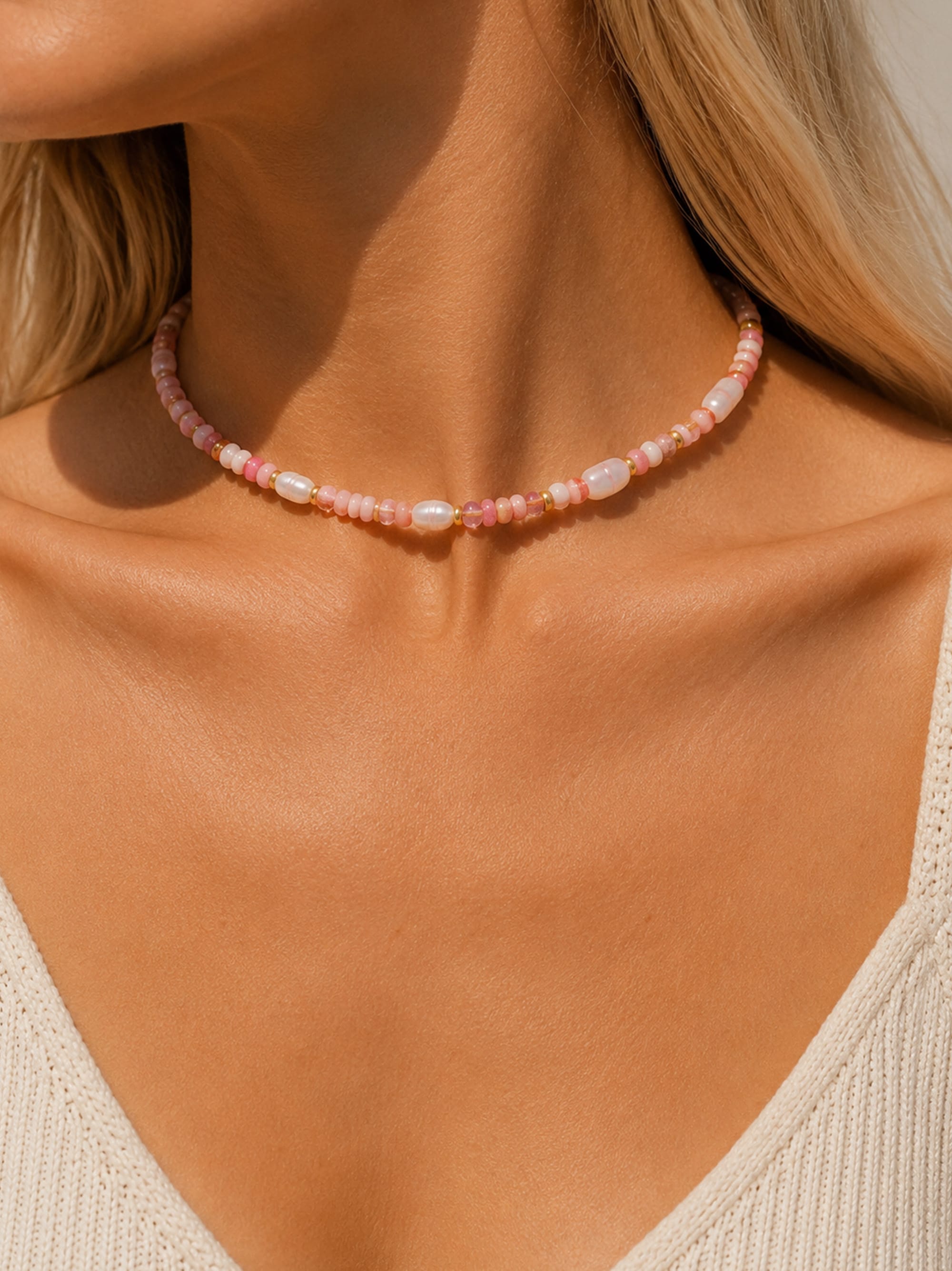 Nialaya Women's Beaded Bracelet Rose Pearl Choker Rose Pearl Choker 15 Inches / 38.1 cm WNECK_354