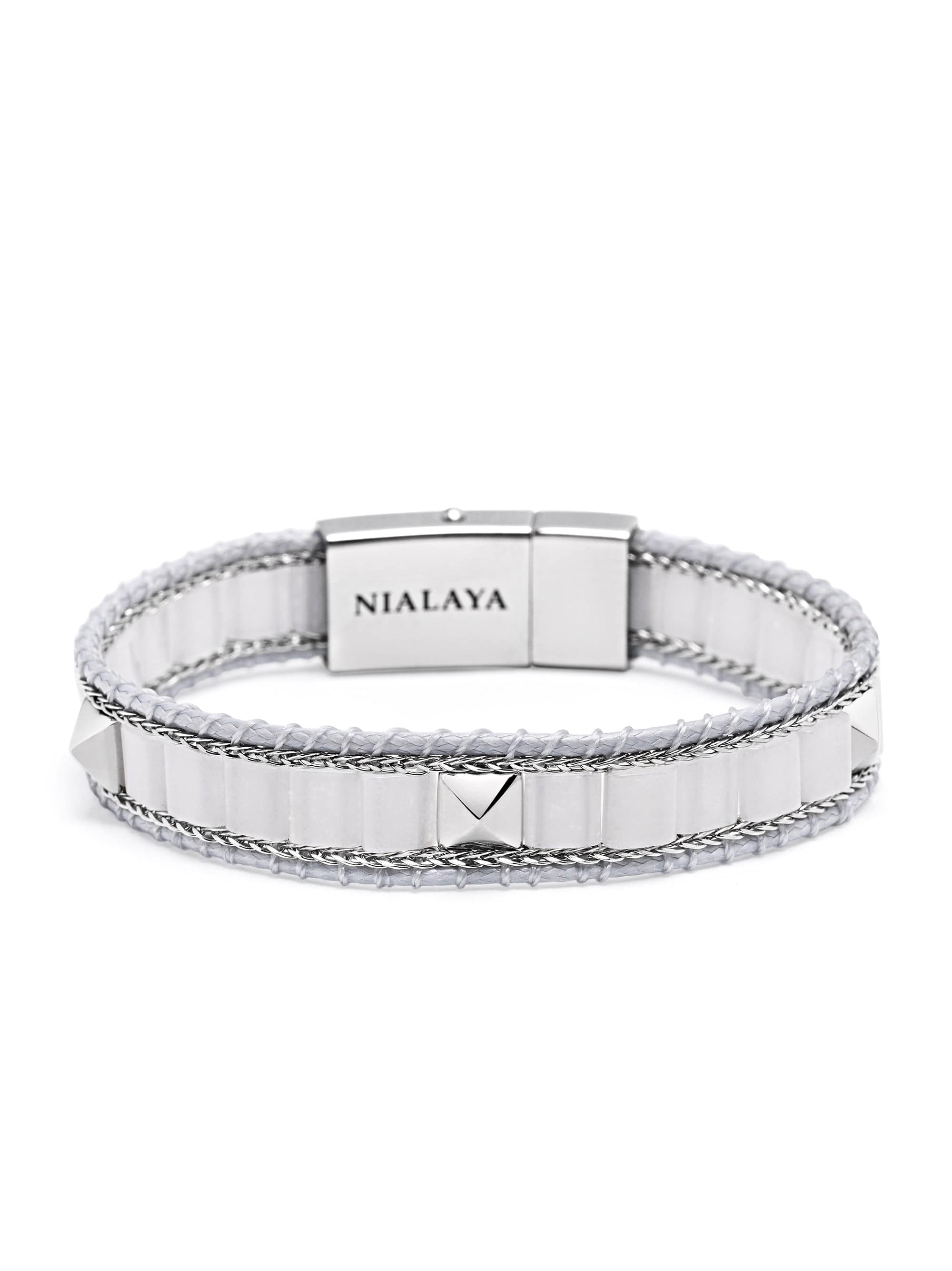 Nialaya Women's Beaded Bracelet White Jade Stud Bracelet White Jade Stud Bracelet