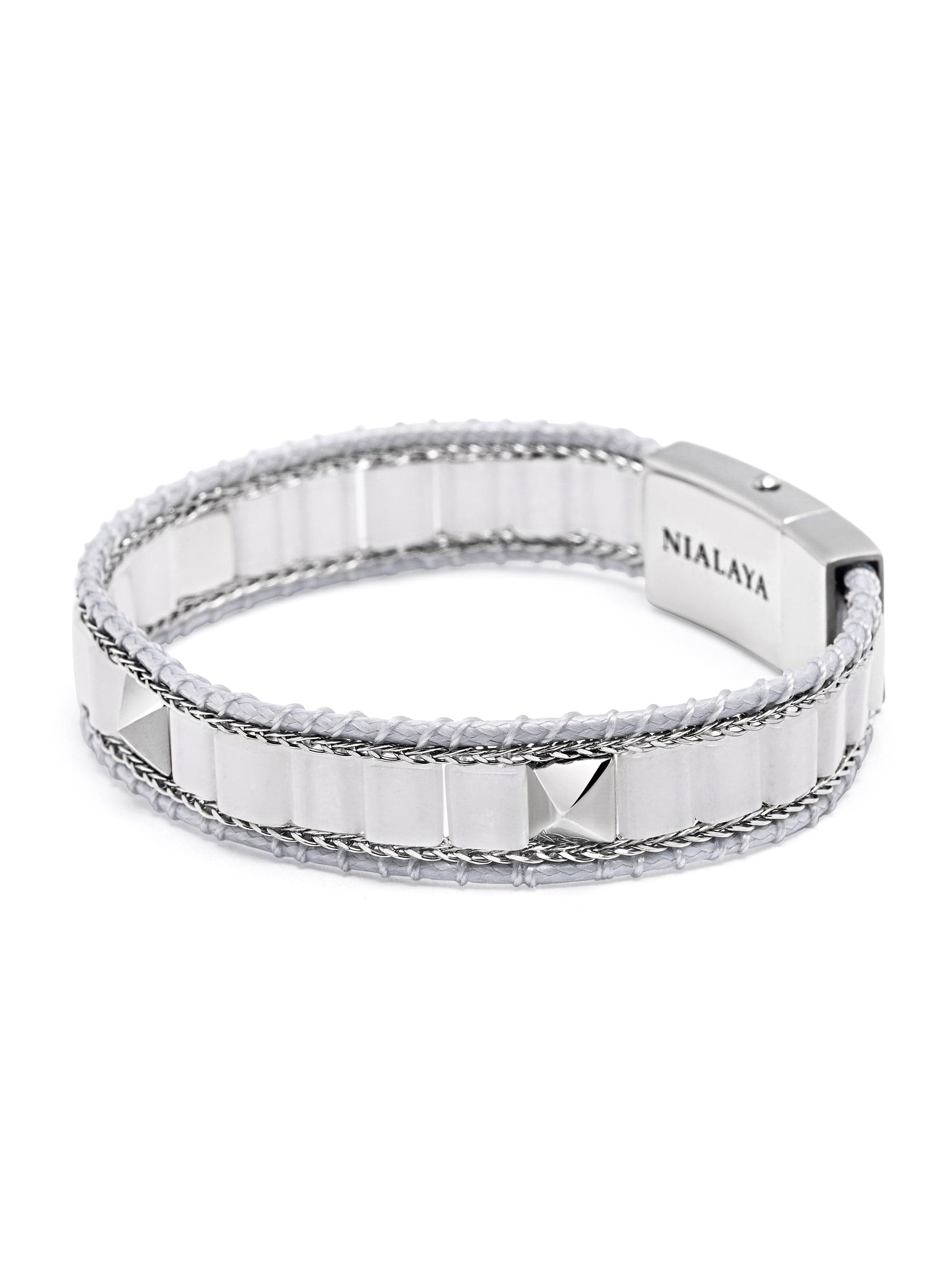 Nialaya Women's Beaded Bracelet White Jade Stud Bracelet White Jade Stud Bracelet