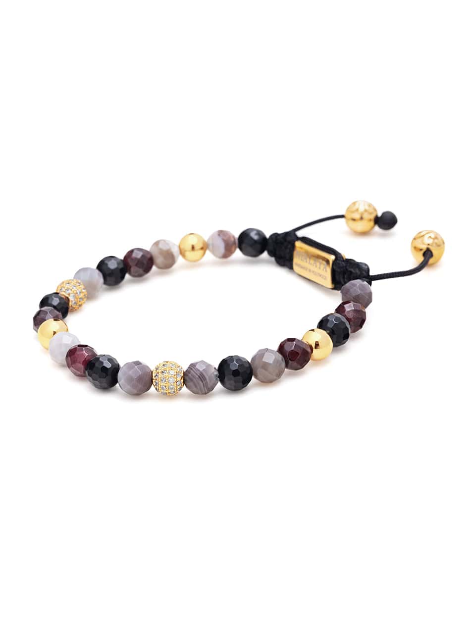 Nialaya Women's Beaded Bracelet Women's Beaded Bracelet with Botswana Agate, Garnet, Agate and Gold