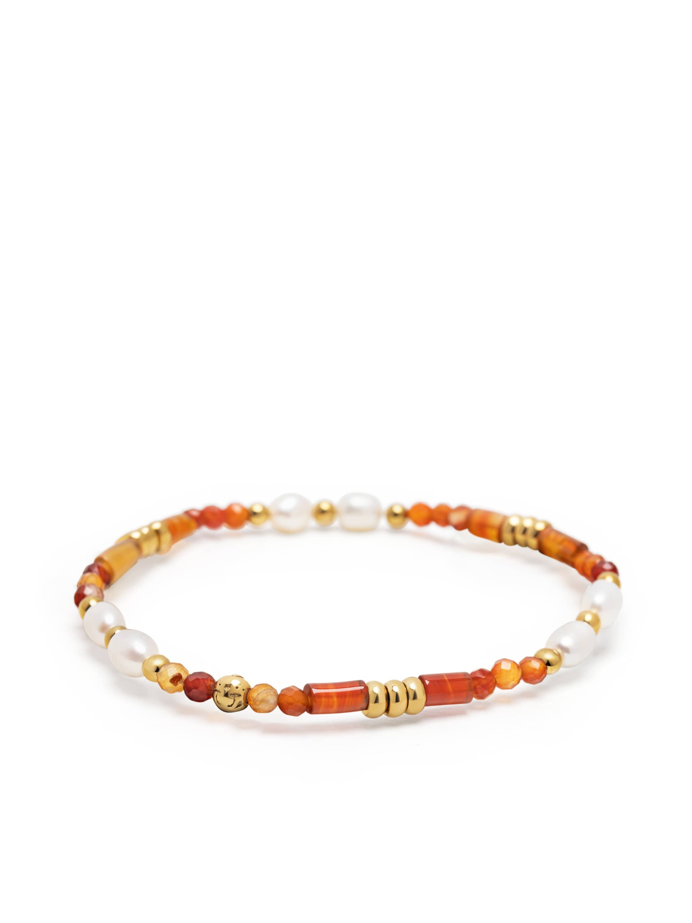 Nialaya Women's Beaded Bracelet Women's Carnelian, Orange Agate & Pearl Gemstone Beaded Bracelet Women's Carnelian, Orange Agate & Pearl Gemstone Beaded Bracelet