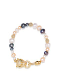 Nialaya Women's Beaded Bracelet Women's Multi-Colored Pearl Bracelet with Gold Panther Head