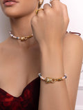 Nialaya Women's Beaded Bracelet Women's Multi-Colored Pearl Bracelet with Gold Panther Head