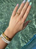 Nialaya Women's Beaded Bracelet Women's Wristband with Aquamarine and Gold