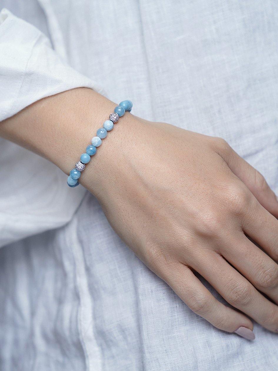 Nialaya Women's Beaded Bracelet Women's Wristband with Aquamarine, Larimar and Silver